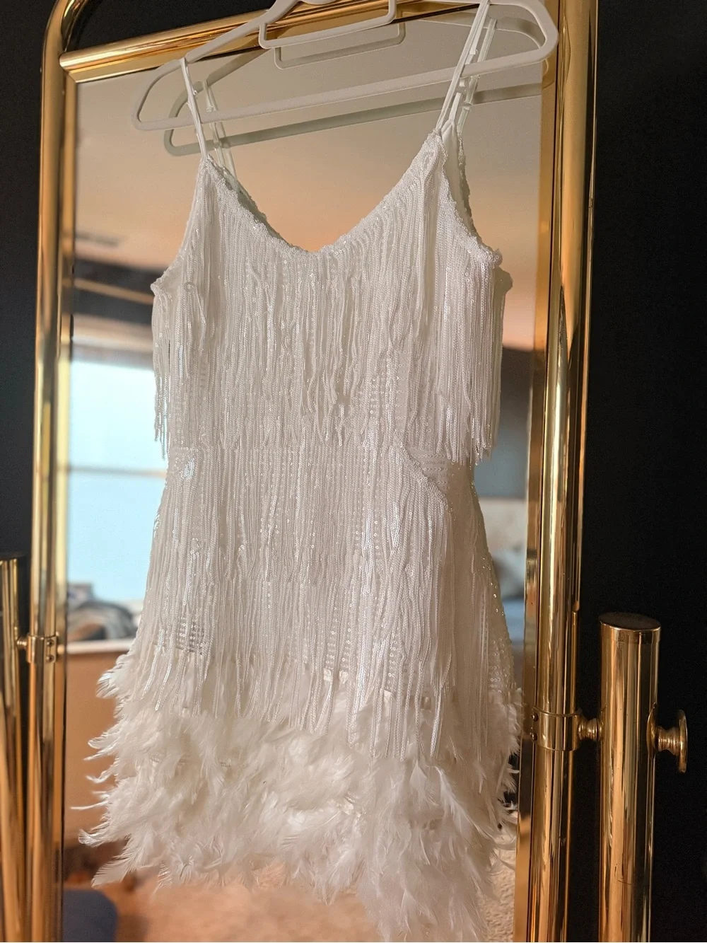 Mew Mews White Fringe & Feather Mini Dress - Picture 4 of 9